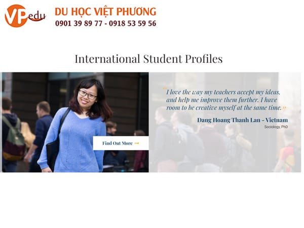 Mb66 không bị chặn sinh Việt Nam tiêu biểu được xuất hiện trên website của trường University College Cork