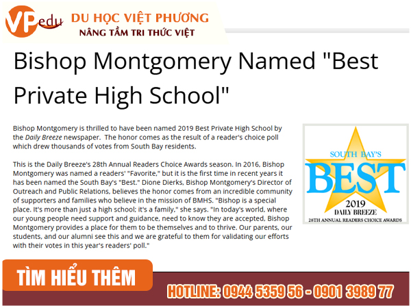 Trường nhiều năm liền được Daily Breeze South Bay's Best bình chọn là Trường Trung học Tư thục Tốt nhất