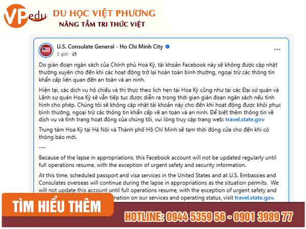 Thông báo mới nhất từ phía Mỹ trên Fanpage chính thức