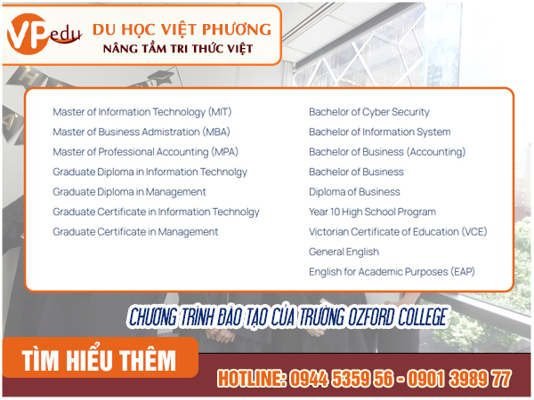 Chương trình đào tạo của trường Ozford College